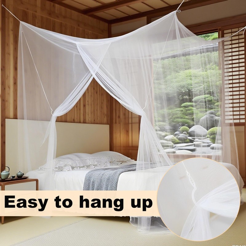 Mosquito Net for Single to King-Sized Beds, One Side Opening