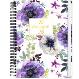 2025 Flowers Planner - A5 (5.7" x 8"), January 2025 - December 2025 Weekly and Monthly Planner, Hardcover Spiral Bound 2025 Planner Book, Perfect for Office Home School Supplies (Flower-Purple, A5)