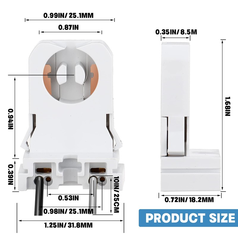 Zhengmy 100 Pack Non Shunted T8 Lamp Holder with Wires,