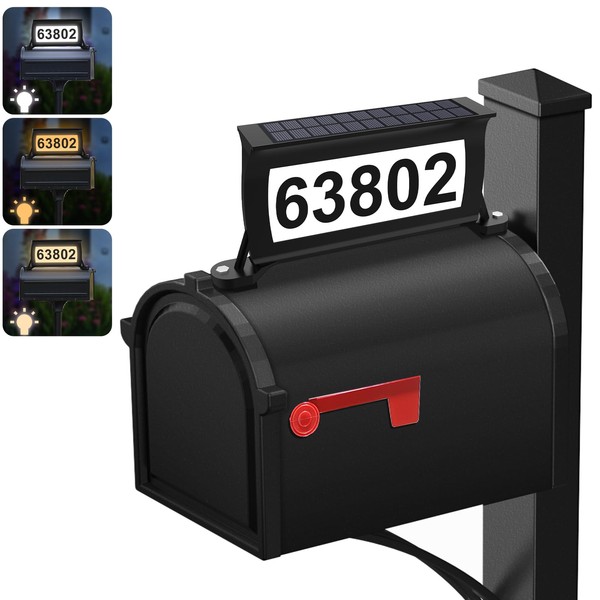 Etetale Solar Address Sign, 3 Colors-in-1 Waterproof Mailbox Number Plaque