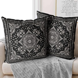 XPHZZL Pack of 2 Soft Decorative Cushion Covers 60 x 60 cm - Square Throw Pillow Covers Boho Style Ethnic Pillowcases for Home Decor Sofa Bedroom Car with Invisible Zipper 24 x 24 Inch - Black