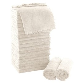 MOONQUEEN Ultra Soft Premium Washcloths Set - 12 x 12 inches - 24 Pack - Quick Drying - Highly Absorbent Coral Velvet Bathroom Wash Clothes - Use as Bath, Spa, Facial, Fingertip Towel (Cream)