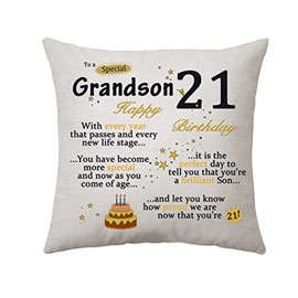 Hasodeo Grandson 21st Birthday Gifts Cushion Covers Inspirational Birthday Gift for Grandson Men Boys Motivcation Pillow Cover (21st)