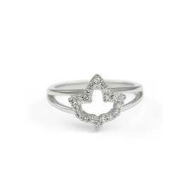 The Collegiate Standard Sterling Silver Ivy Leaf Charm Ring with Simulated Diamonds - 07
