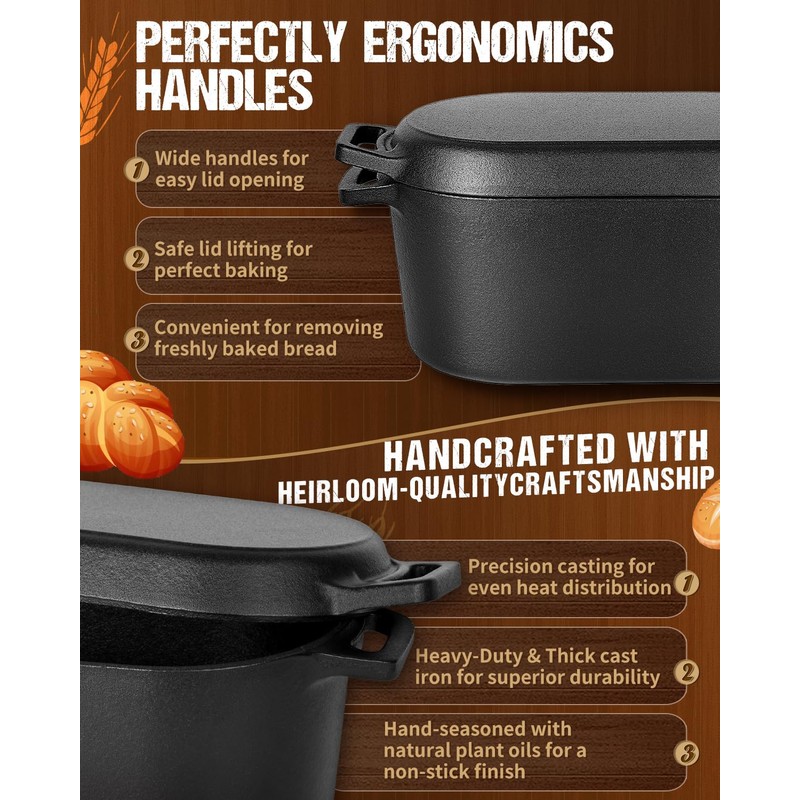 Oval Dutch Oven for Bread Baking, 3.6qt, Black, Up To