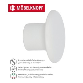 Gedotec Furniture knobs for children's rooms, diameter 32 mm, colour: white, pack of 10, furniture handles, plastic, colour, cabinet knobs, colourful furniture knobs, modern furniture handles, cabinet