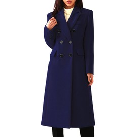 Leyoutx Women's Classic Notched Lapel Double-Breasted Warm Pea Coat Overcoat with Pockets (Medium, Royal Blue)