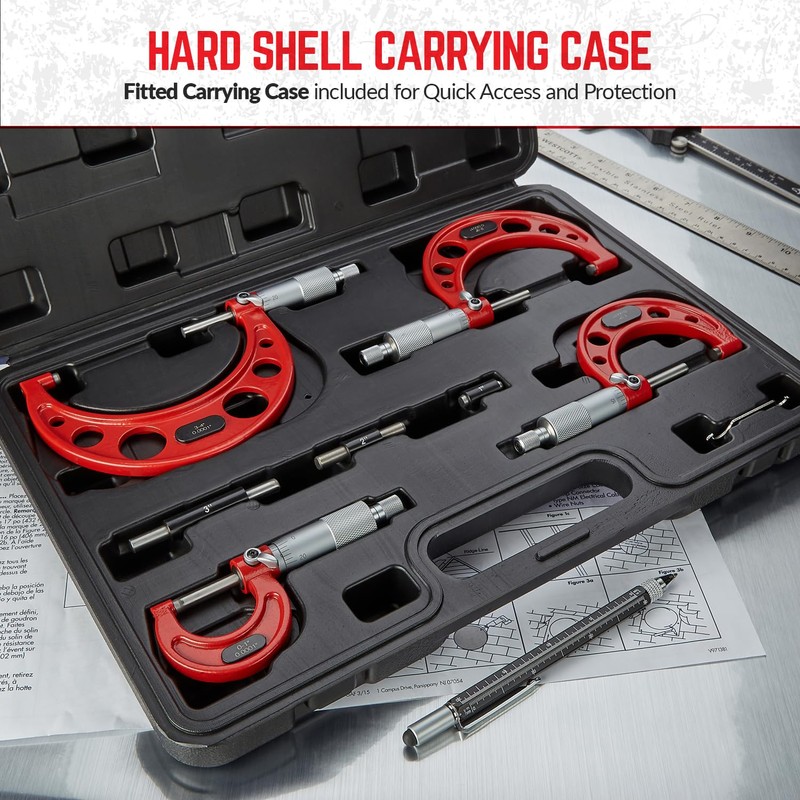 Premium Outside Micrometer Set 0-4" / 0.0001" (0-1"/1-2"/2-3"/3-4") Precision Machinist