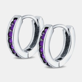 Sophie's Gems Genuine Amethyst Huggie Hoop Channel Set Earrings in Solid Sterling Silver