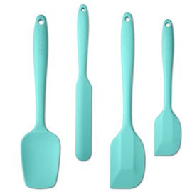 Juego de 4 espátulas de silicona flexibles, resistentes al calor, antiarañazos, para hornear, con núcleo de acero inoxidable, Aqua Sky