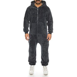 Crazy Age Teddy fleece teddy fur jumpsuit fluffy and cuddly soft warm onesie full body suit warm (Lacy) - Black(rt2844), size: l