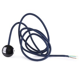 Textile Cable with Schuko Plug (Angled Plug Made of Duroplast: Bakelite Look), Cable H03VV-F 3 x 0.75 mm² 3-Core, Dark Blue, 1.8 m