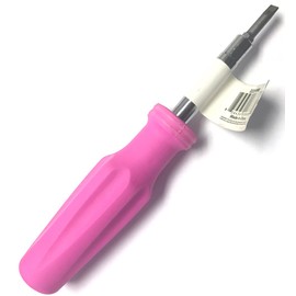 Gadgets Collection 7" 6-in-1 Women's Reversible Flathead & Phillips Screwdriver 1/4" & 5/16" Nut Driver Phillips PH1 & PH2 Flathead Slotted 3/16" & 1/4" with Pink Soft Grip Handle