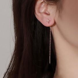 Cybche Boho Stern Einfädler Ohrringe Gold Einfädler Kette Ohrringe Winzigen Stern Kette Baumeln Ohrringe Stern Einfädler Quaste Ohrringe Lang Durchziehen Ohrringe Schmuck Für Frauen