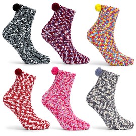 Funny Socks Gifts for Women Girls Christmas Socks Cupcake Socks Fuzzy Fluffy Winter Warm Socks Slipper Socks Soft (6 Pairs-6 Colors)