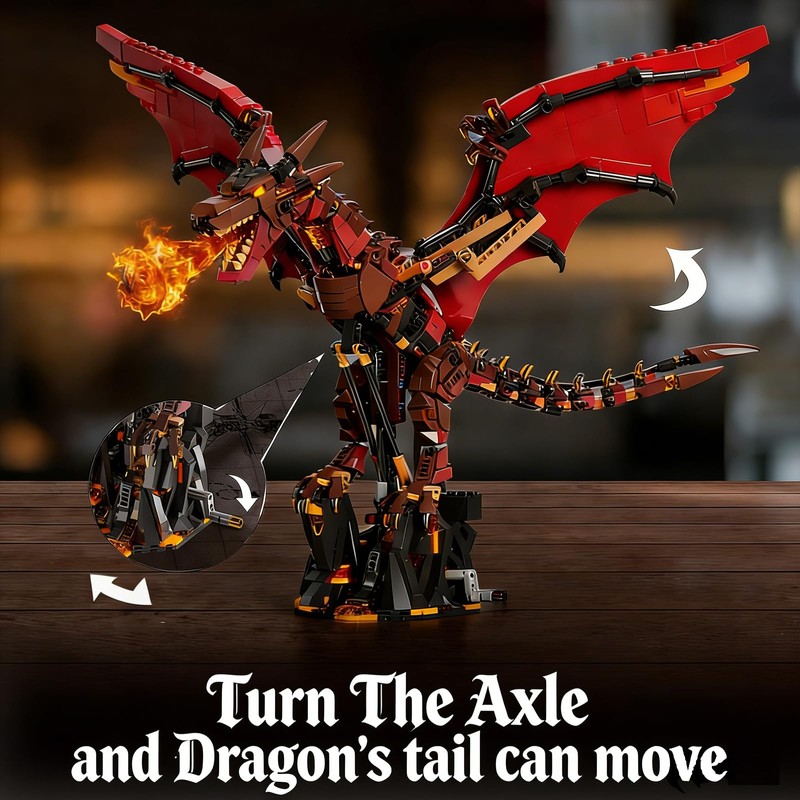 DOLBLOCK Mechanical Fire Dragon Building Blocks Set, Flame Dragon Model