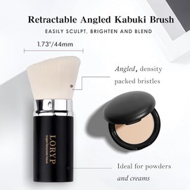 LORYP Juego de brochas de maquillaje retráctil negro mate Kabuki para base de maquillaje, juego de brochas de maquillaje para líquido, crema y polvo, 