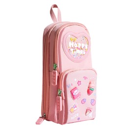 JVILEX Pencil Case, Large Capacity, Cute, Junior High School Girls, Pencil Case, Stylish, Popular, 3 Layers, Pink, Pencil Case