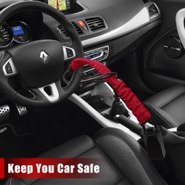 Steering Wheel Lock, Car Security Steering Locks, Seat Belt Car Lock Double Anti-Theft Device with 3 Keys, Easy to Lock or Unlock, Universal Fit Car Van Trucks SUV (Red)