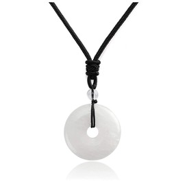 Jovivi 30mm Circle Donut Healing Crystals Necklace Natural Semi-Precious Gemstone Clear Quartz Stone Amulet Lucky Coin Donuts Protection Reiki Chakra Pendant Adjustable Rope