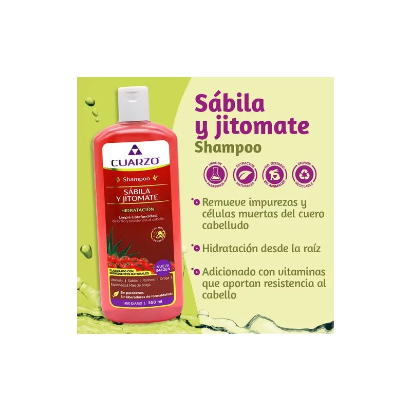 Shampoo Sabila Y Jitomate Para Cabello 550 Ml Cuarzo Natural