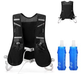 Running Vest for Men and Women, Hydration Vest Running with 2 x 500 ml Water Bottle, Multifunctional Running Backpack, Adjustable, Reflective Running Backpack for Marathon, Hiking, Camping