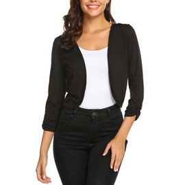 Parabler Women's Bolero Short 3/4-Sleeve Cardigan Shoulder Jacket, Casual Shrug Top (**Pah028425_b_m##) - black, size: m