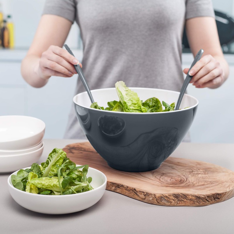 Zeal G217TSET Salad Bowl and Server Set-Dark Grey, Melamine
