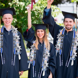 YLOLUL Graduation Ribbon Leis Graduation Candy Lei Kit with Honor Cord Class of 2025 Graduation Gift for Party (16, Blue White, 48inches)