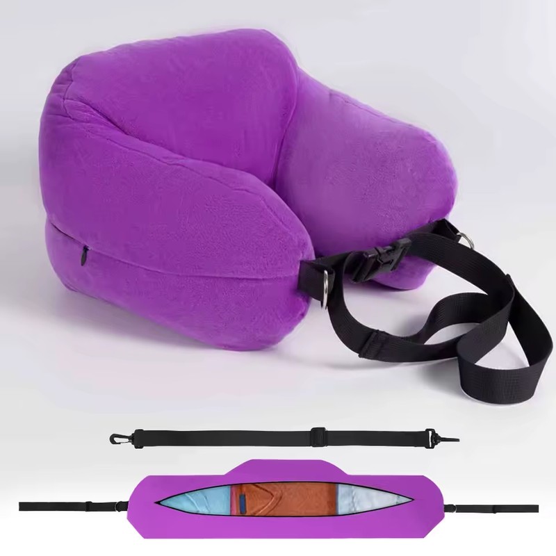 Stuffable Travel Pillowcase U-Shaped Neck Pillow with Adjustable Strap, Washable