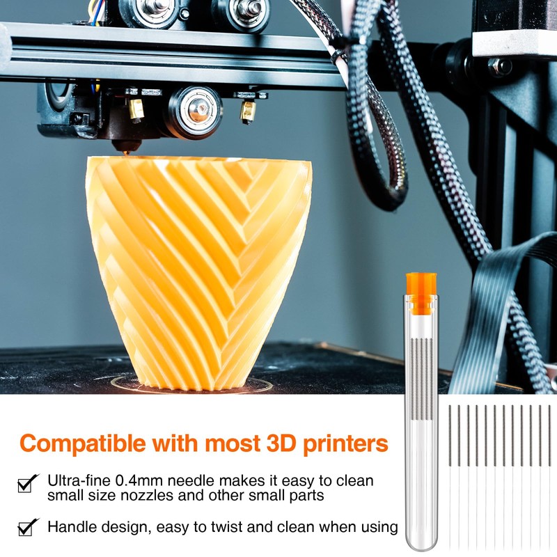 FEUNLEM 0.4mm 3D Printer Nozzle Cleaning Kit - 60PCS Stainless