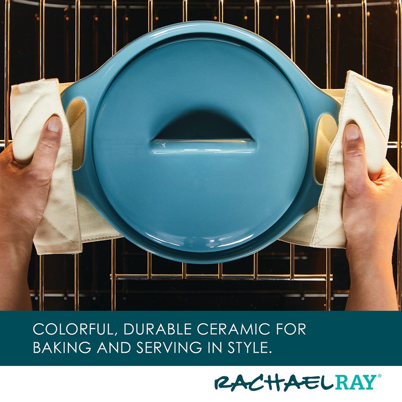 Rachael Ray Solid Glaze Ceramics Casserole Bakeware/Baker Set with Shared