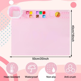 MEKOTRIN Silicone Art Mat for Crafts, 20" x 16" Paint Stations with Detachable Cleaning Cup and Palettes, Painting Mat with 10 Brushes for Clay DIY Creations Artist Present(Pink)