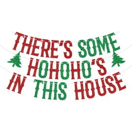 Red Glitter There's Some Hohoho's in This House Banner, Winter Merry Xmas Background, Merry Christmas Festival Party Decorations Supplies