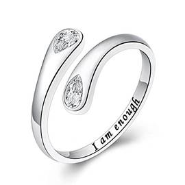I am Enough Rings for Women - Sterling Silver Inspirational Jewelry Adjustable Wrap Open Thumb Adjustable Rings for Women