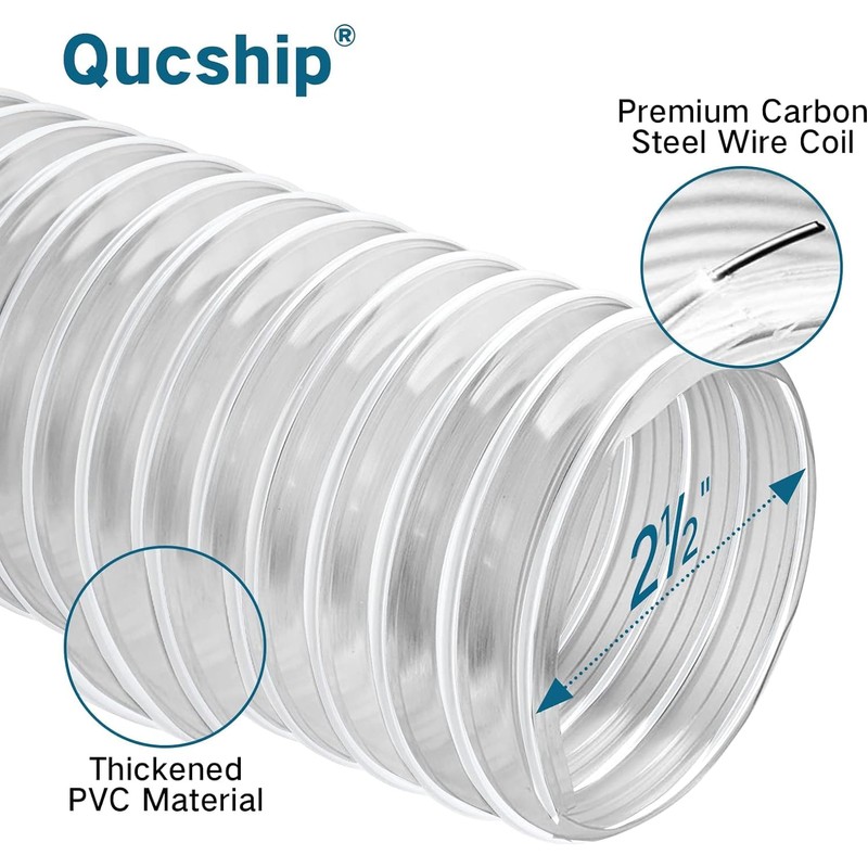 PVC Dust Collection Hose 4" x 20', Puncture Resistant Clear