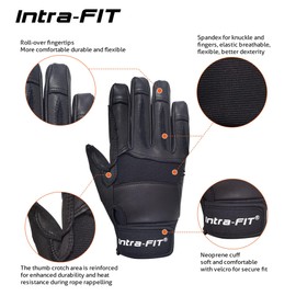 Intra-FIT Premium Grain Goatskin Climbing Gloves – Full Finger Rope Gloves for Rescue, Anti-Abrasion Protection(S)