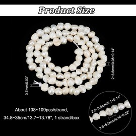 nbeads 1 Strand Approx. 108 Pieces Natural Cultured Freshwater Pearls, 2.5 mm Oval/Double-Sided Polished Shell Colour Freshwater Pearl Loose Cultured Pearls Charms Beads for Earrings Jewellery Making