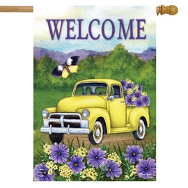 Yellow Pickup Truck Spring House Flag 40" x 28" Briarwood Lane