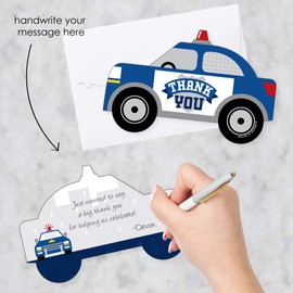 Big Dot of Happiness Calling All Units - Police - Shaped Thank You Cards - Cop Birthday Party or Baby Shower Thank You Note Cards with Envelopes - Set of 12