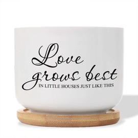 DecStic Love Grows Best in Little Houses Just Like This Ceramic Planter Bible Verse Planters for Indoor Plants with Drainage Holes and Saucers Pot for Home Office Decoration