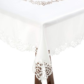 SARO LIFESTYLE 114.I70S Elegant Cutwork Design Tablecloth, 70", Ivory