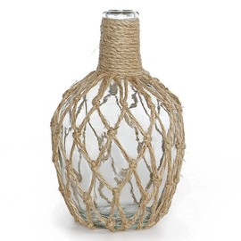 MDLUU Glass Jug with Twine 10" Tall, Flower Vase with Rope Net, Decorative Bottle Vase for Dining Room, Bedroom, Bathroom, Mantel