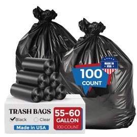Fuxury 55-60 Gallon Extra Large Trash Bags, 100 Count Black Garbage Bags, 23 Mic Thick, 38x58 in, Star-Seal Bottom, Plastic Bags Ideal for Home, Yard & Commercial Use, Made in USA
