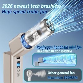 Ronjregan Metal Mini Handheld Fan 1-100 speed 15000RPM, 5000mAh Rechargeable Powerful Handheld Turbo Fan with Flashlight, Personal Portable Mini Hand Held Fan for Travel Camping Beach (Gold)