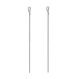 Sterling Silver Long Line Bar Pull Through Threader Drop Earrings TRACE Chain 3 Tones Rhodium Silver 18K Gold (Rhodium)