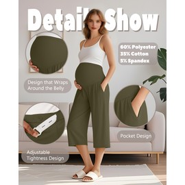 Sweetyweee 3 Pack Women's Maternity Capris, Cotton Over The Belly Pregnancy Cropped Pants High Waisted Adjustable with Pocket(Black, Army Green, Coffee,Medium)