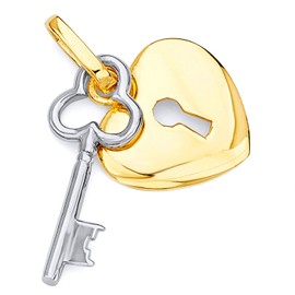 14k REAL Two Tone Gold Key to My Heart Charm Pendant