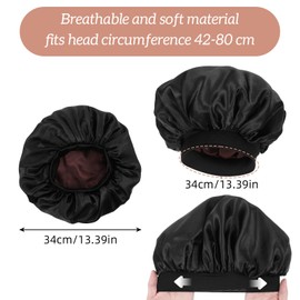 Ouligay Silk Sleep Bonnet Double Layer Silk Sleeping Bonnet Elastic Satin Bonnet for Sleeping Women Men Curly Hair Bonnet (Black & Coffee, Reversible)