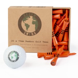 Green Swing Bamboo Golf Tees 70mm | Strong Sustainable Biodegradable | 20pcs | Full Colour Edition | Orange Castle Tees